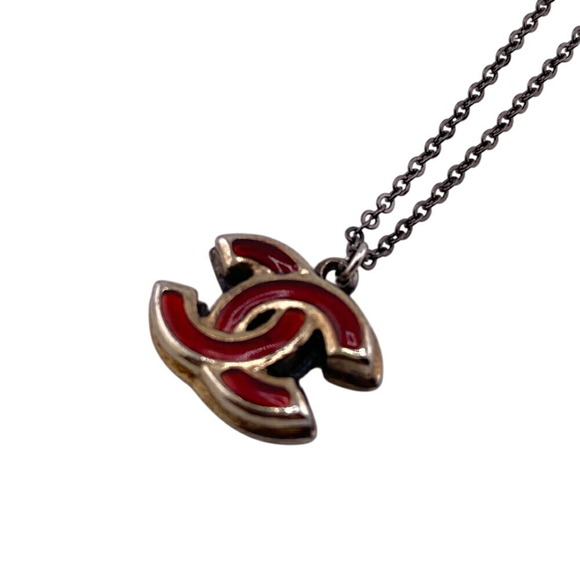 CHANEL Red Logo Necklace